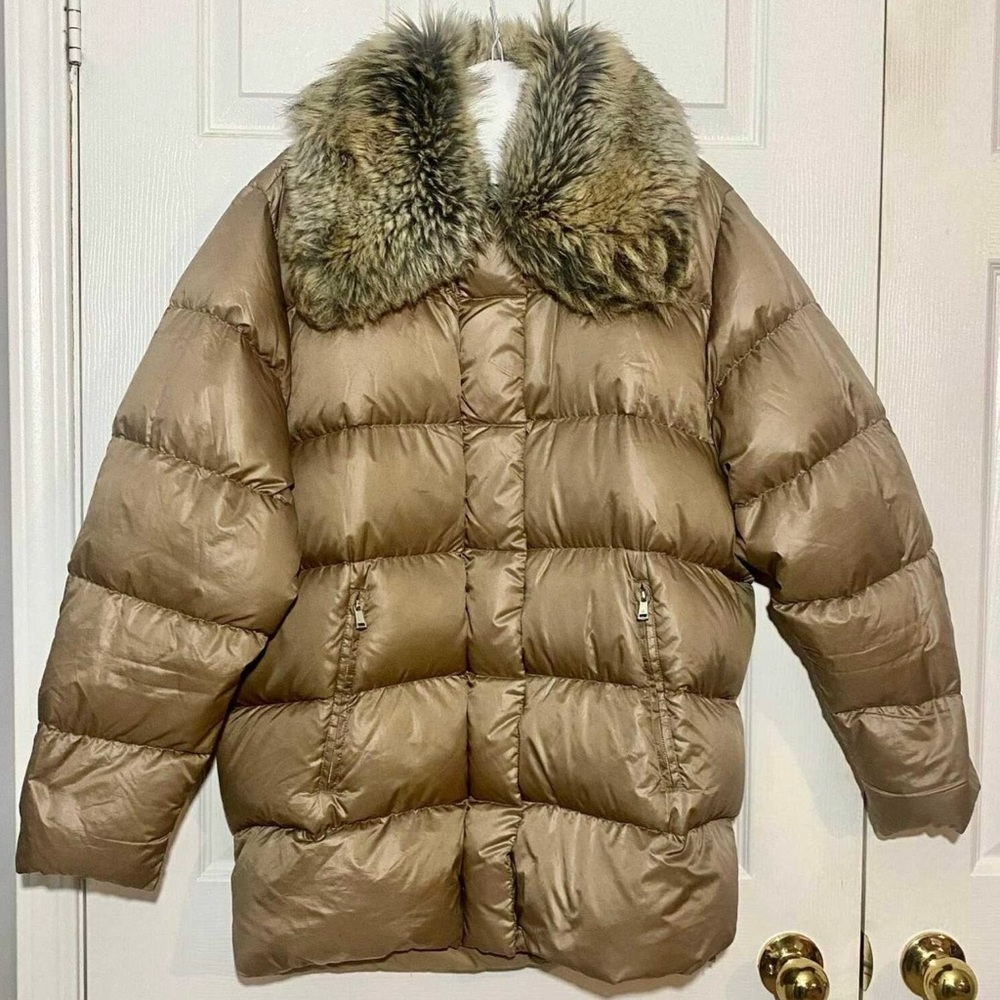 RALPH LAUREN Cayfrutray Truffle DOWN Puffer Jacket Winter Coat Faux Fur Size M